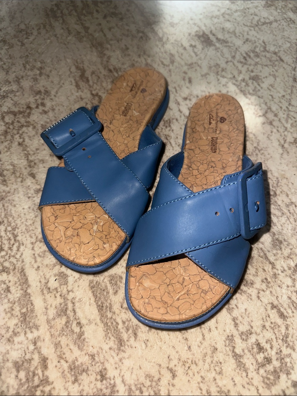 Cloudsteppers by Clarks Blue Crossover Buckle Slide Sandals